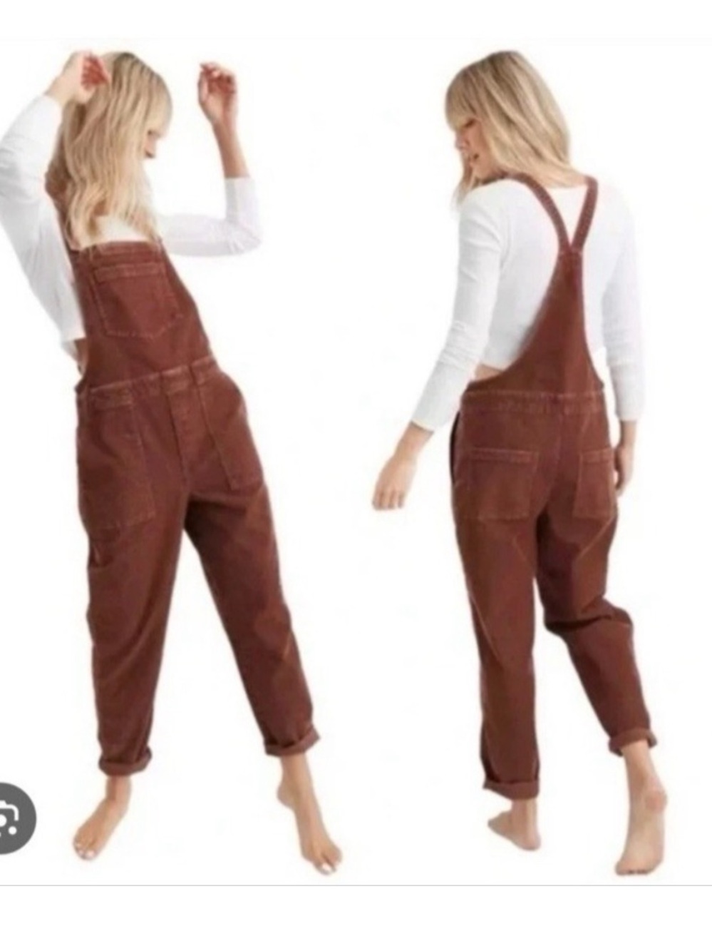 aerie Brown Corduroy Overalls - Women's Relaxed Fit raw hem size M